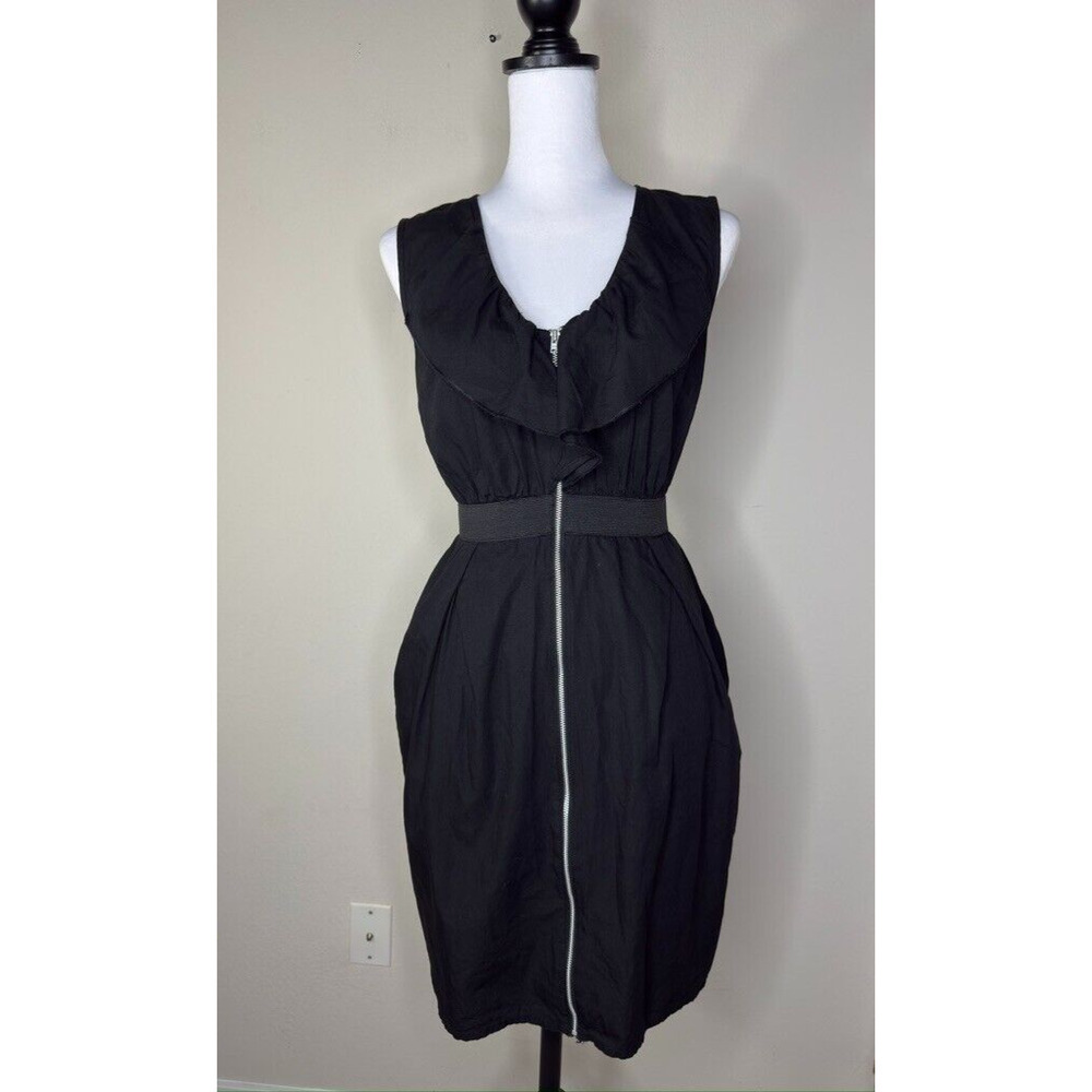 Reformation Jeans Full Zip Midi Dress Black Sz S Sleeveless Career Work Cinched - Picture 2 of 8